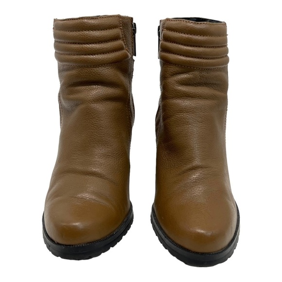 H by Halston Cara Leather Camel Block Heel Lug Sole Booties Womens 8 - Picture 2 of 13